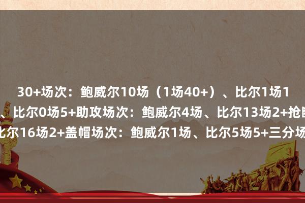 30+场次：鲍威尔10场（1场40+）、比尔1场10+篮板场次：鲍威尔1场、比尔0场5+助攻场次：鲍威尔4场、比尔13场2+抢断场次：鲍威尔20场、比尔16场2+盖帽场次：鲍威尔1场、比尔5场5+三分场次：鲍威尔13场、比尔2场10+罚球场次：鲍威尔4场、比尔1场    体育录像/图片
